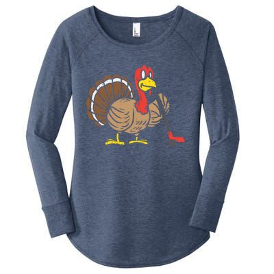 Ice Hockey Player Turkey Day Funny Thanksgiving Sport Gift Women's Perfect Tri Tunic Long Sleeve Shirt