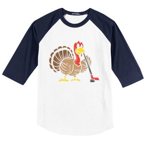 Ice Hockey Player Turkey Day Funny Thanksgiving Sport Gift Baseball Sleeve Shirt