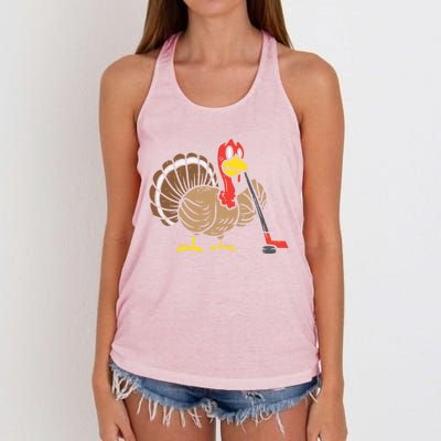 Ice Hockey Player Turkey Day Funny Thanksgiving Sport Gift Women's Knotted Racerback Tank