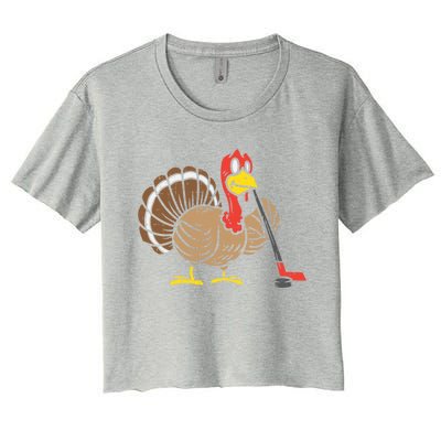 Ice Hockey Player Turkey Day Funny Thanksgiving Sport Gift Women's Crop Top Tee