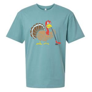 Ice Hockey Player Turkey Day Funny Thanksgiving Sport Gift Sueded Cloud Jersey T-Shirt