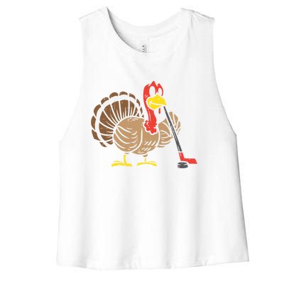 Ice Hockey Player Turkey Day Funny Thanksgiving Sport Gift Women's Racerback Cropped Tank