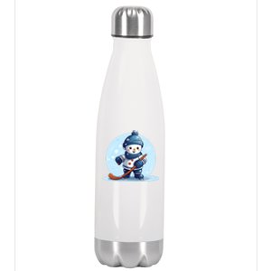 Ice Hockey Player Snow Design Christmas Ice Hockey Cool Gift Stainless Steel Insulated Water Bottle