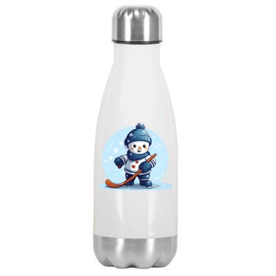 Ice Hockey Player Snow Design Christmas Ice Hockey Cool Gift Stainless Steel Insulated Water Bottle