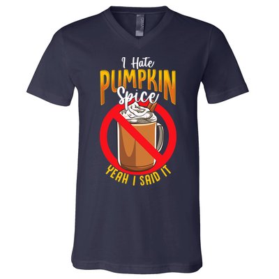 I Hate Pumpkin Spice Anti Pumpkin Spice Latte Coffee Funny V-Neck T-Shirt