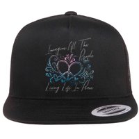 Imagine Hippie People Living Life In Peace And Love Flat Bill Trucker Hat