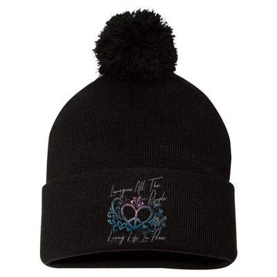 Imagine Hippie People Living Life In Peace And Love Pom Pom 12in Knit Beanie