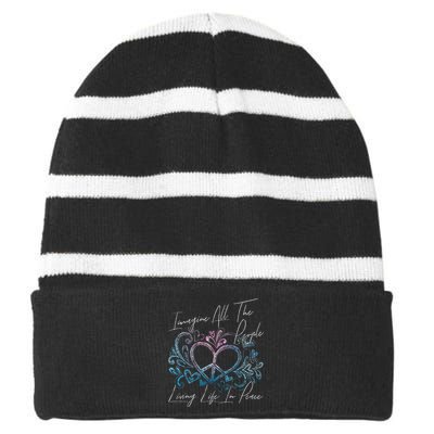 Imagine Hippie People Living Life In Peace And Love Striped Beanie with Solid Band