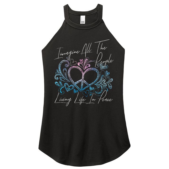 Imagine Hippie People Living Life In Peace And Love Women's Perfect Tri Rocker Tank