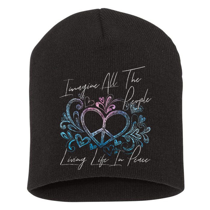 Imagine Hippie People Living Life In Peace And Love Short Acrylic Beanie