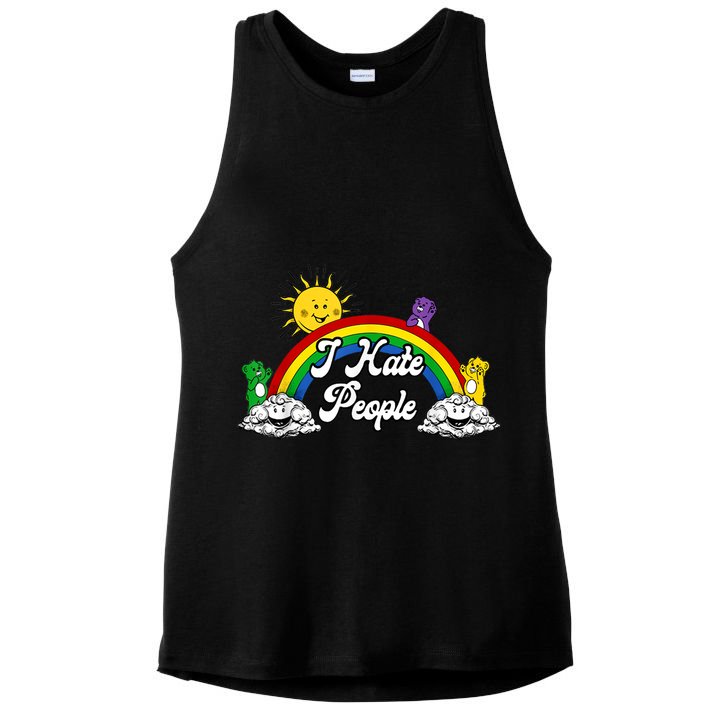 I Hate People Rainbow Printed Ladies PosiCharge Tri-Blend Wicking Tank