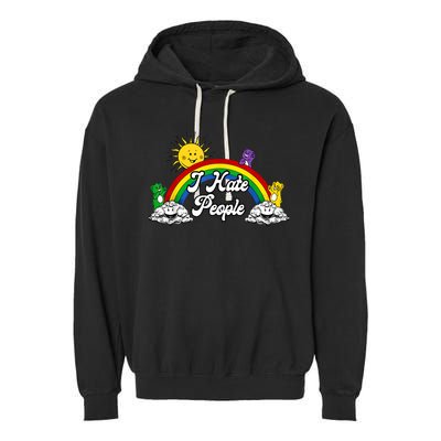 I Hate People Rainbow Printed Garment-Dyed Fleece Hoodie