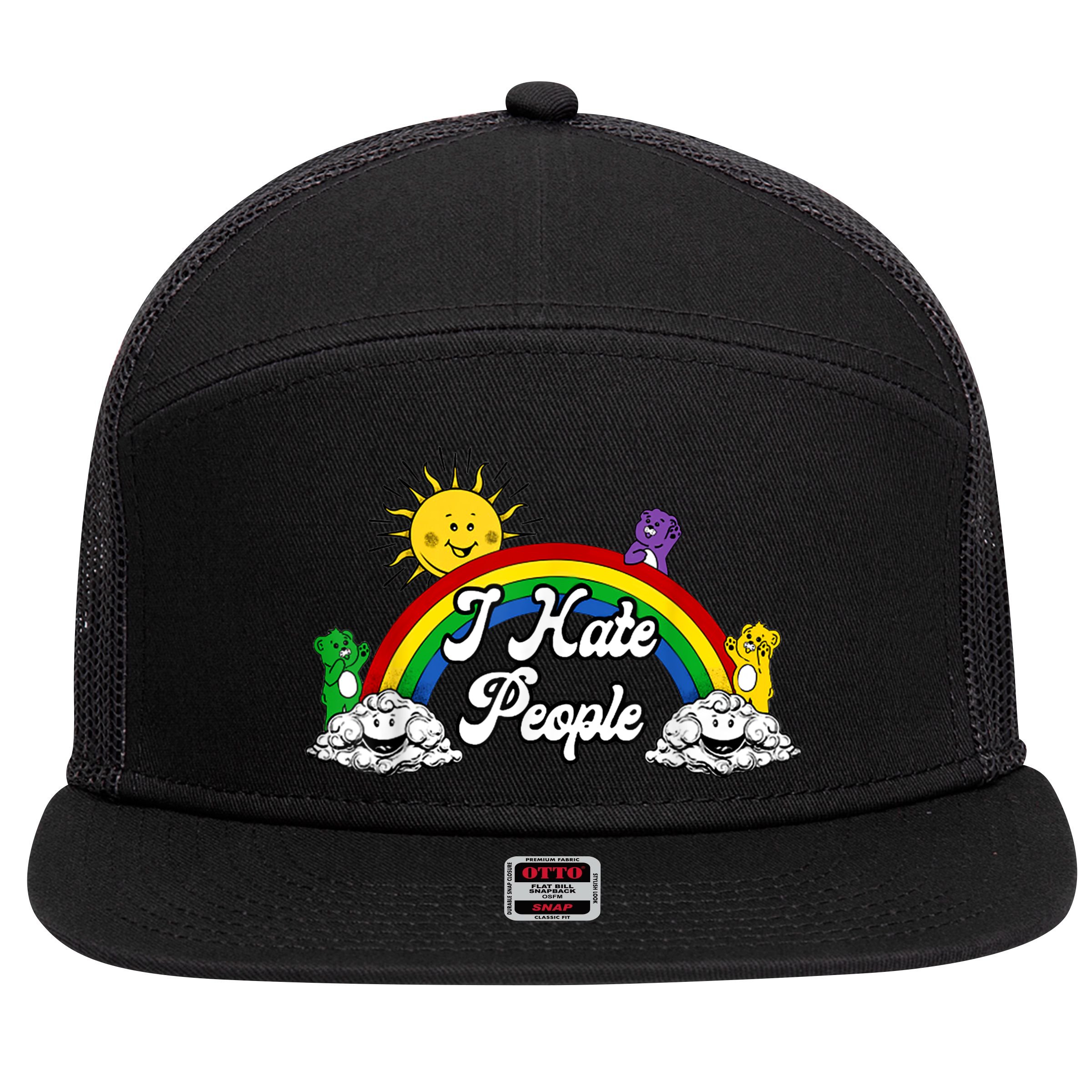 I Hate People Rainbow Printed 7 Panel Mesh Trucker Snapback Hat