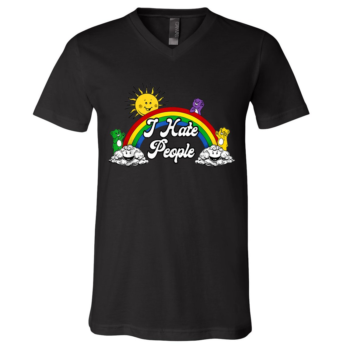I Hate People Rainbow Printed V-Neck T-Shirt