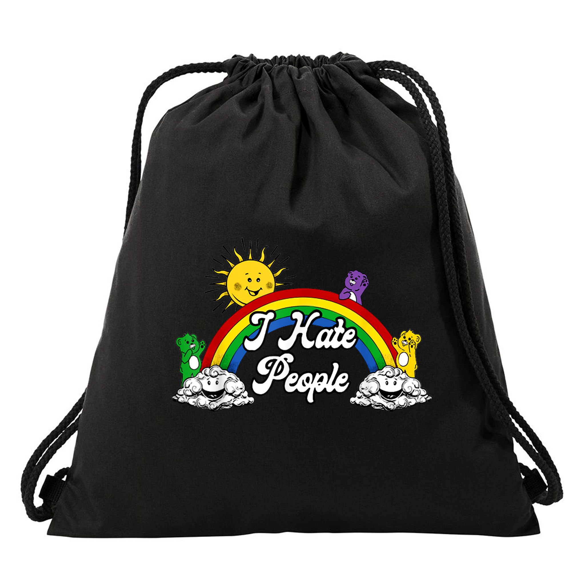 I Hate People Rainbow Printed Drawstring Bag