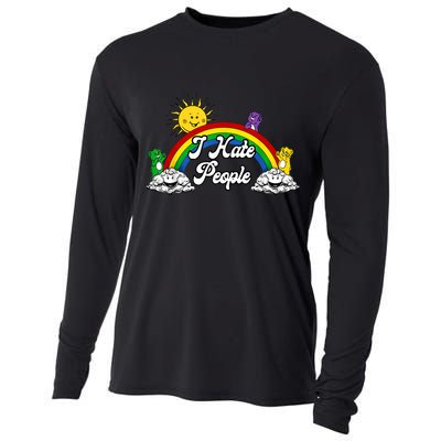 I Hate People Rainbow Printed Cooling Performance Long Sleeve Crew