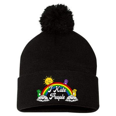 I Hate People Rainbow Printed Pom Pom 12in Knit Beanie
