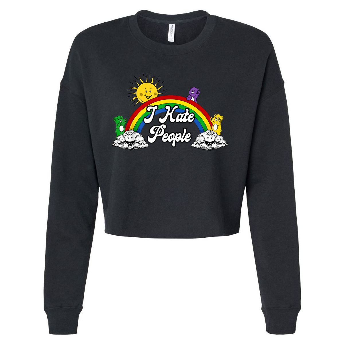 I Hate People Rainbow Printed Cropped Pullover Crew