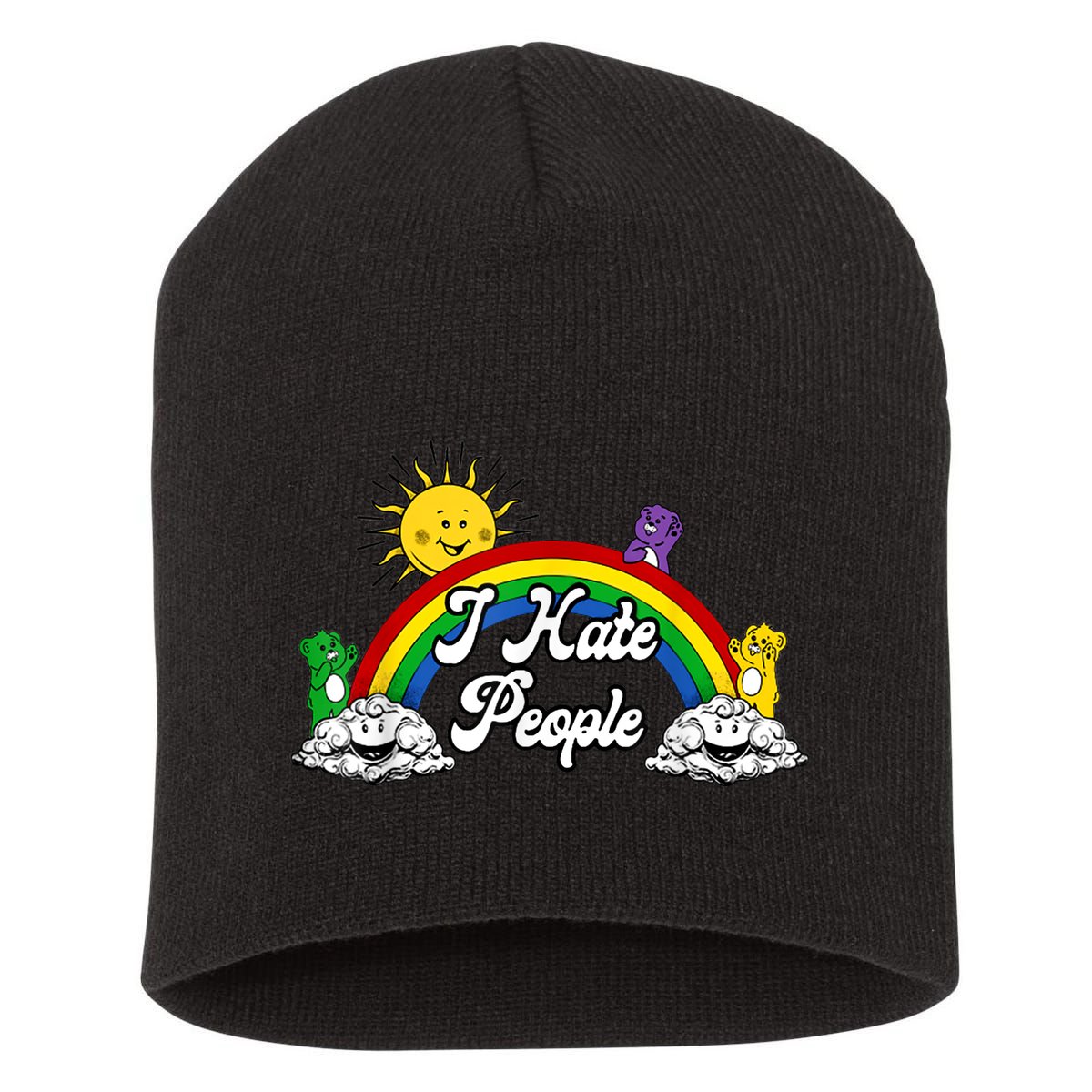 I Hate People Rainbow Printed Short Acrylic Beanie