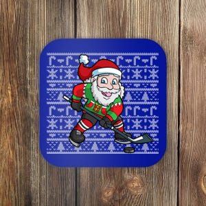 Ice Hockey Player Santa Claus Ugly Christmas Pattern Gift Coaster