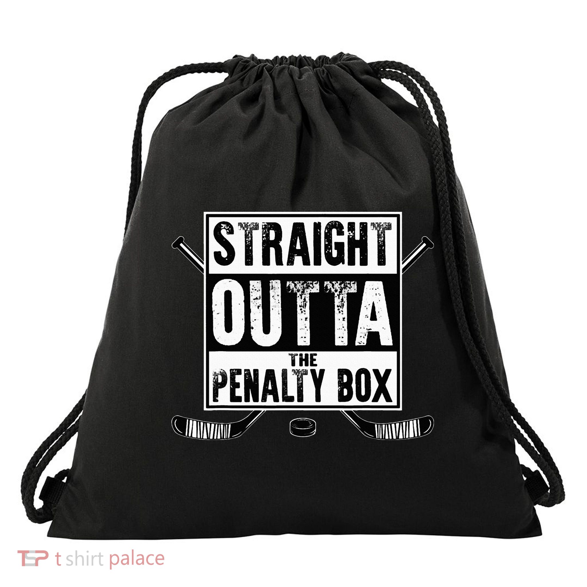 Ice Hockey Player Gift Straight Outta The Penalty Box Drawstring Bag