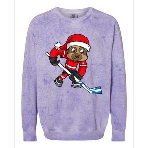 Ice Hockey Player Sloth Santa Winter Sports Christmas Gift Colorblast Crewneck Sweatshirt