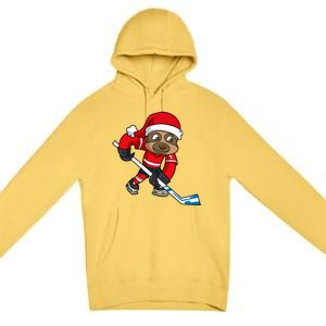 Ice Hockey Player Sloth Santa Winter Sports Christmas Gift Premium Pullover Hoodie