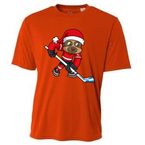 Ice Hockey Player Sloth Santa Winter Sports Christmas Gift Cooling Performance Crew T-Shirt