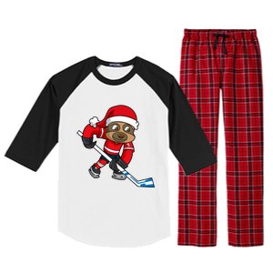 Ice Hockey Player Sloth Santa Winter Sports Christmas Gift Raglan Sleeve Pajama Set