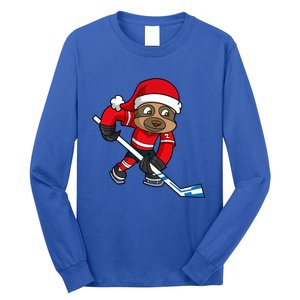 Ice Hockey Player Sloth Santa Winter Sports Christmas Gift Long Sleeve Shirt