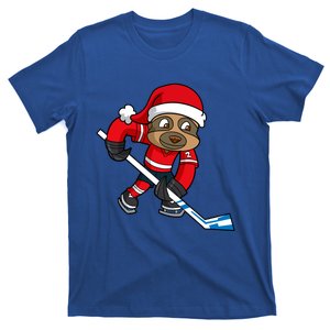 Ice Hockey Player Sloth Santa Winter Sports Christmas Gift T-Shirt