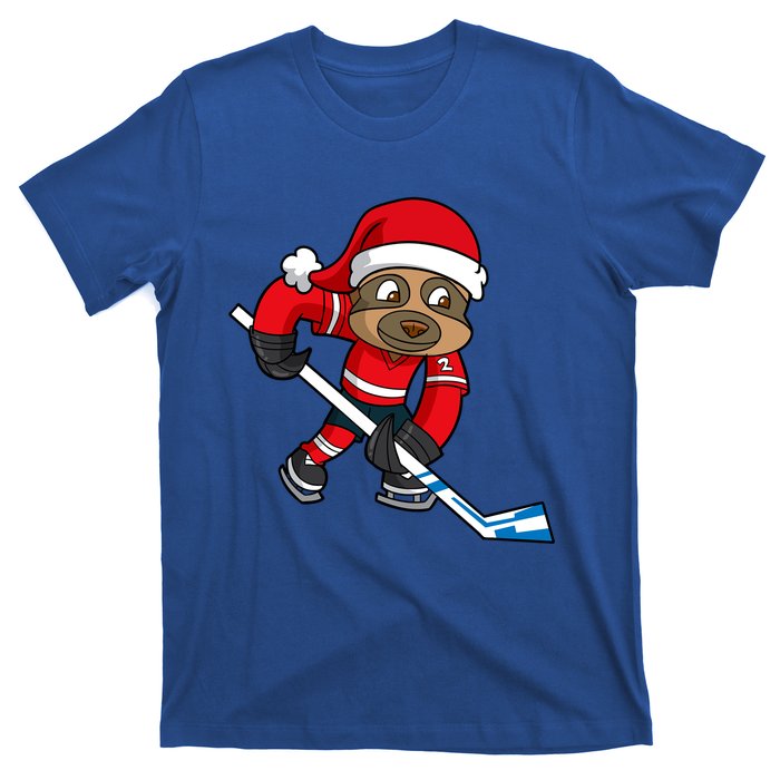 Ice Hockey Player Sloth Santa Winter Sports Christmas Gift T-Shirt