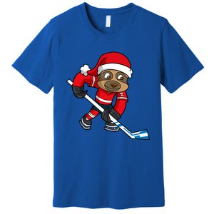 Ice Hockey Player Sloth Santa Winter Sports Christmas Gift Premium T-Shirt