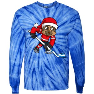 Ice Hockey Player Sloth Santa Winter Sports Christmas Gift Tie-Dye Long Sleeve Shirt