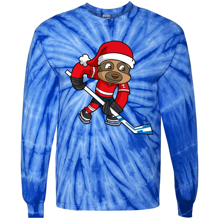 Ice Hockey Player Sloth Santa Winter Sports Christmas Gift Tie-Dye Long Sleeve Shirt