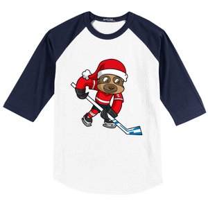 Ice Hockey Player Sloth Santa Winter Sports Christmas Gift Baseball Sleeve Shirt