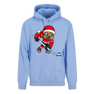 Ice Hockey Player Sloth Santa Winter Sports Christmas Gift Unisex Surf Hoodie