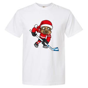 Ice Hockey Player Sloth Santa Winter Sports Christmas Gift Garment-Dyed Heavyweight T-Shirt