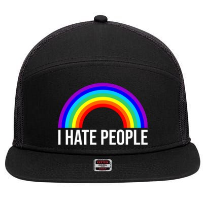 I Hate People Rainbow Funny Humor Anti Social 7 Panel Mesh Trucker Snapback Hat