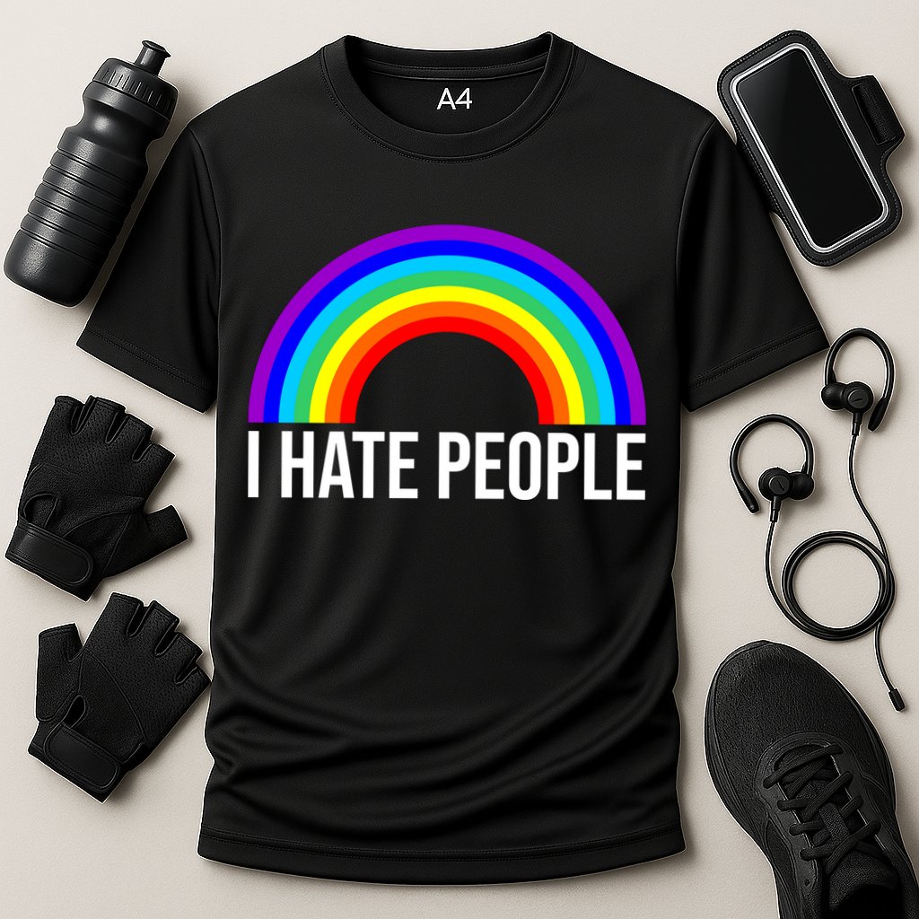 I Hate People Rainbow Funny Humor Anti Social Cooling Performance Crew T-Shirt