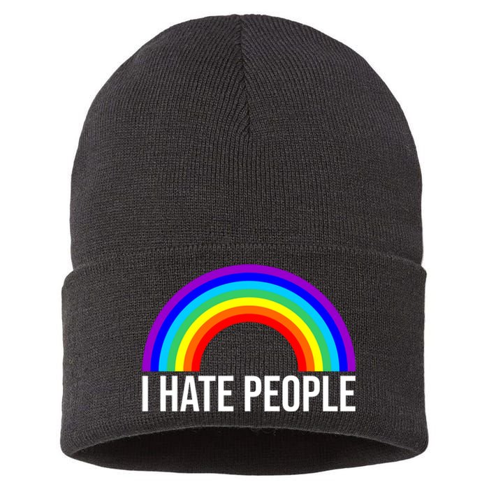 I Hate People Rainbow Funny Humor Anti Social Sustainable Knit Beanie