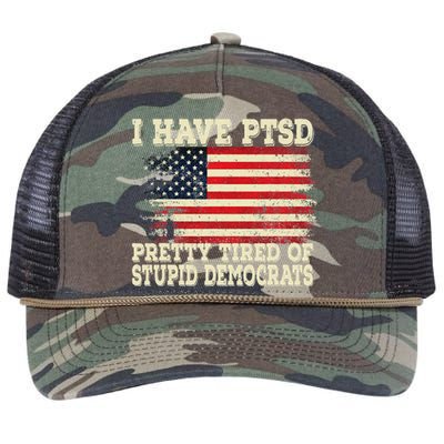 I Have PTSD Pretty Tired Of Stupid Democrats Retro Rope Trucker Hat Cap