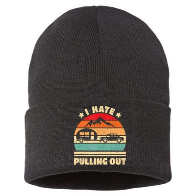I Hate Pulling Out Funny Camping Trailer Retro Sustainable Knit Beanie