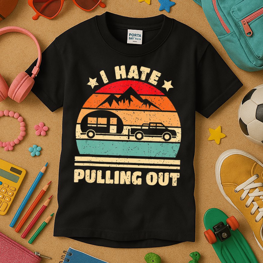I Hate Pulling Out Funny Camping Trailer Retro Kids T-Shirt