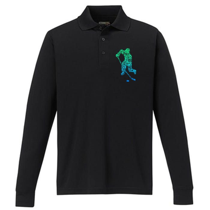 Ice Hockey Player Gifts Performance Long Sleeve Polo