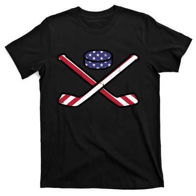 ICe Hockey Puck Sticks Fourth July 4th Sports Patriotic T-Shirt