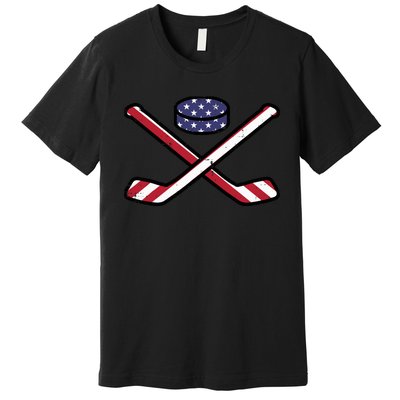 ICe Hockey Puck Sticks Fourth July 4th Sports Patriotic Premium T-Shirt