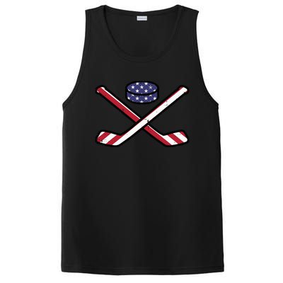 ICe Hockey Puck Sticks Fourth July 4th Sports Patriotic PosiCharge Competitor Tank