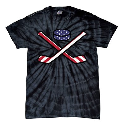 ICe Hockey Puck Sticks Fourth July 4th Sports Patriotic Tie-Dye T-Shirt