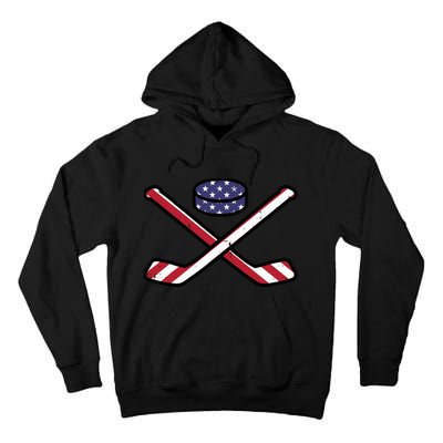 ICe Hockey Puck Sticks Fourth July 4th Sports Patriotic Tall Hoodie